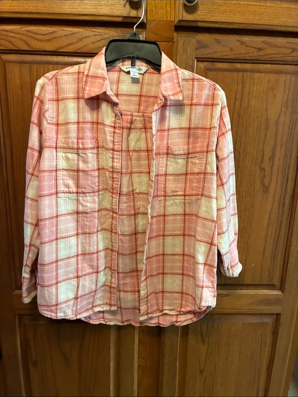 Old Navy Pink and White Plaid Button-Down Shirt womens  size xs
